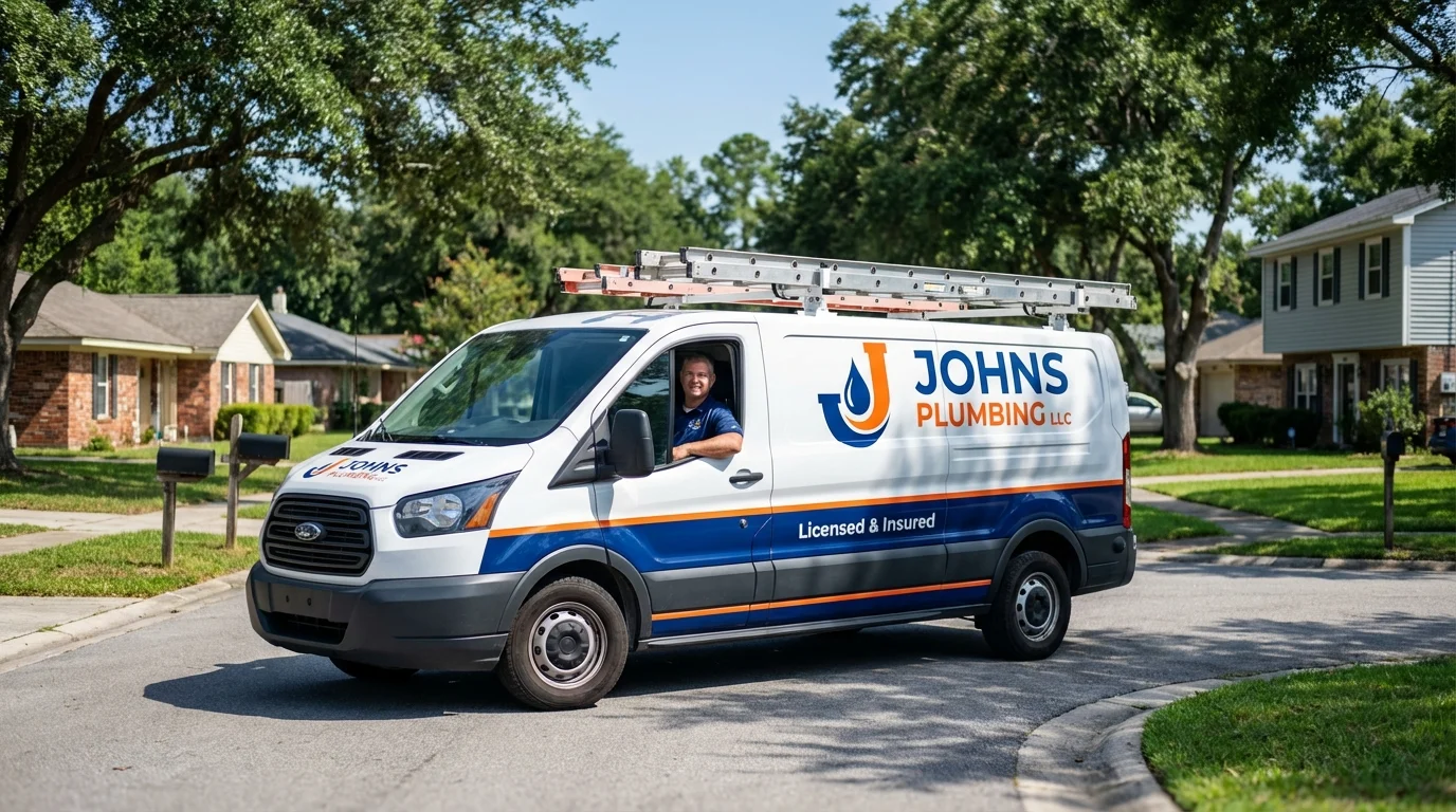 Johns Plumbing LLC service van in San Marcos, TX