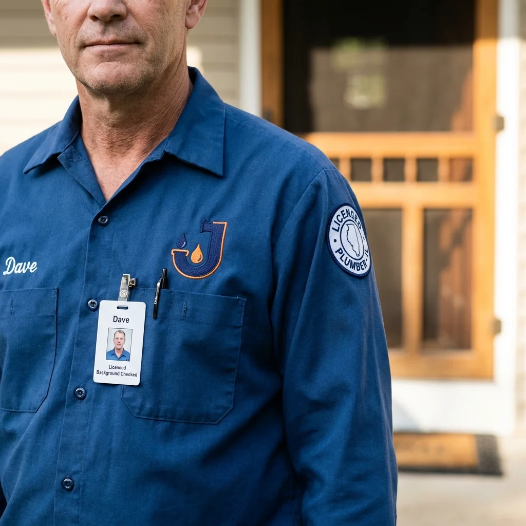 Licensed plumber showing ID badge in San Marcos, TX