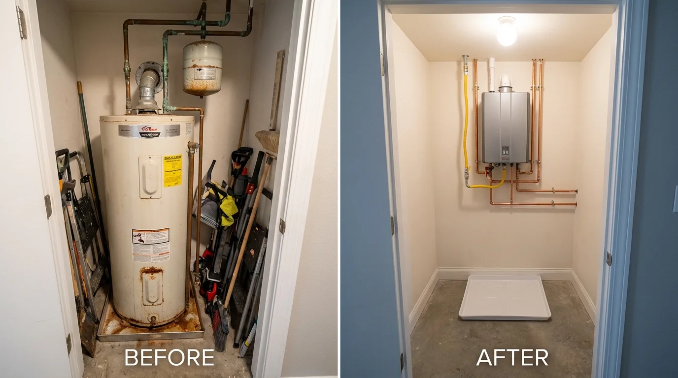 Tank water heater versus wall-mounted tankless unit comparison for San Marcos, TX homeowners