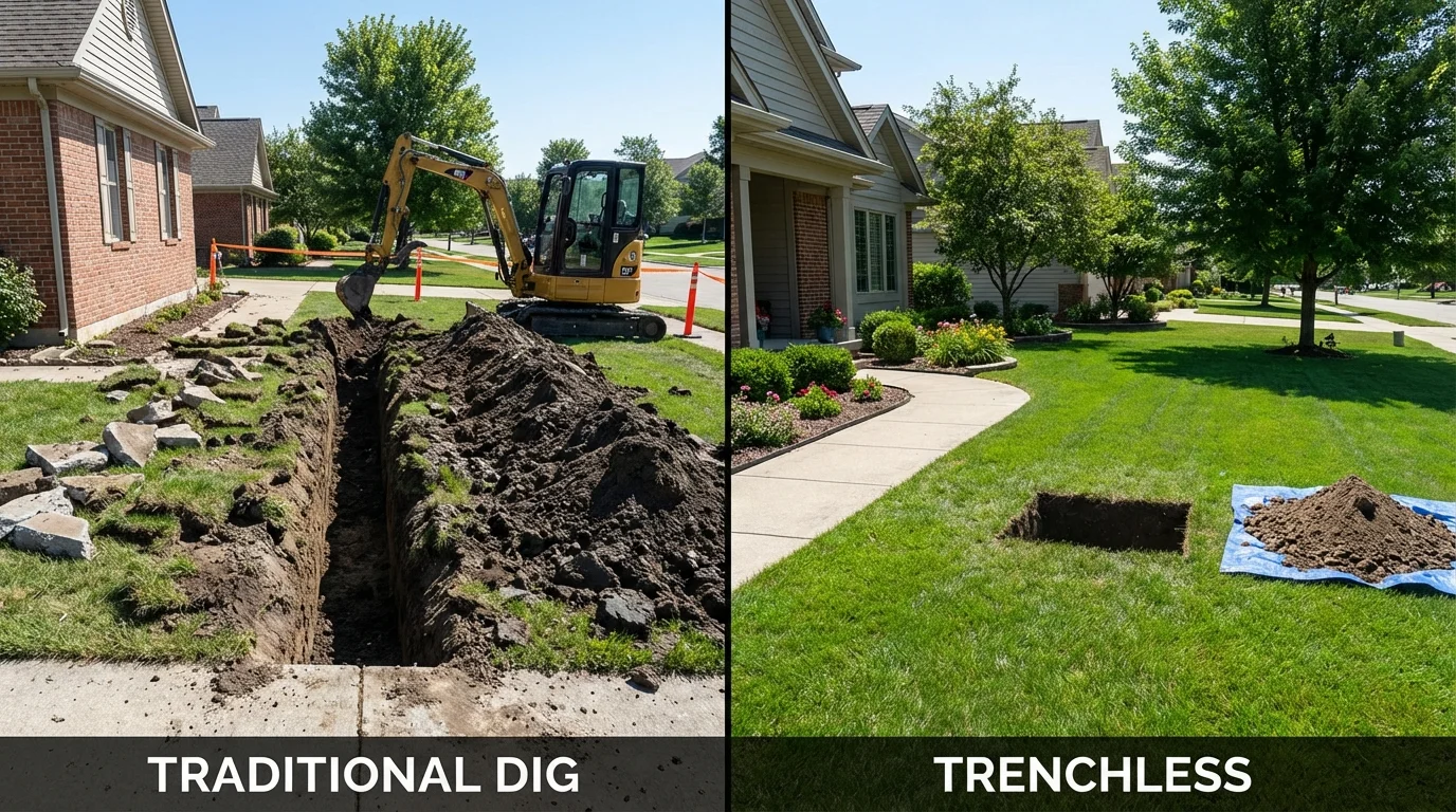 Trenchless sewer repair with minimal yard damage versus traditional excavation in San Marcos, TX